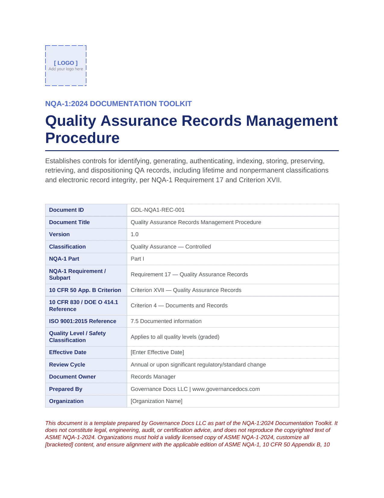 Comprehensive NQA-1:2024 Nuclear Quality Assurance Toolkit – 100+ Templates - Image 24