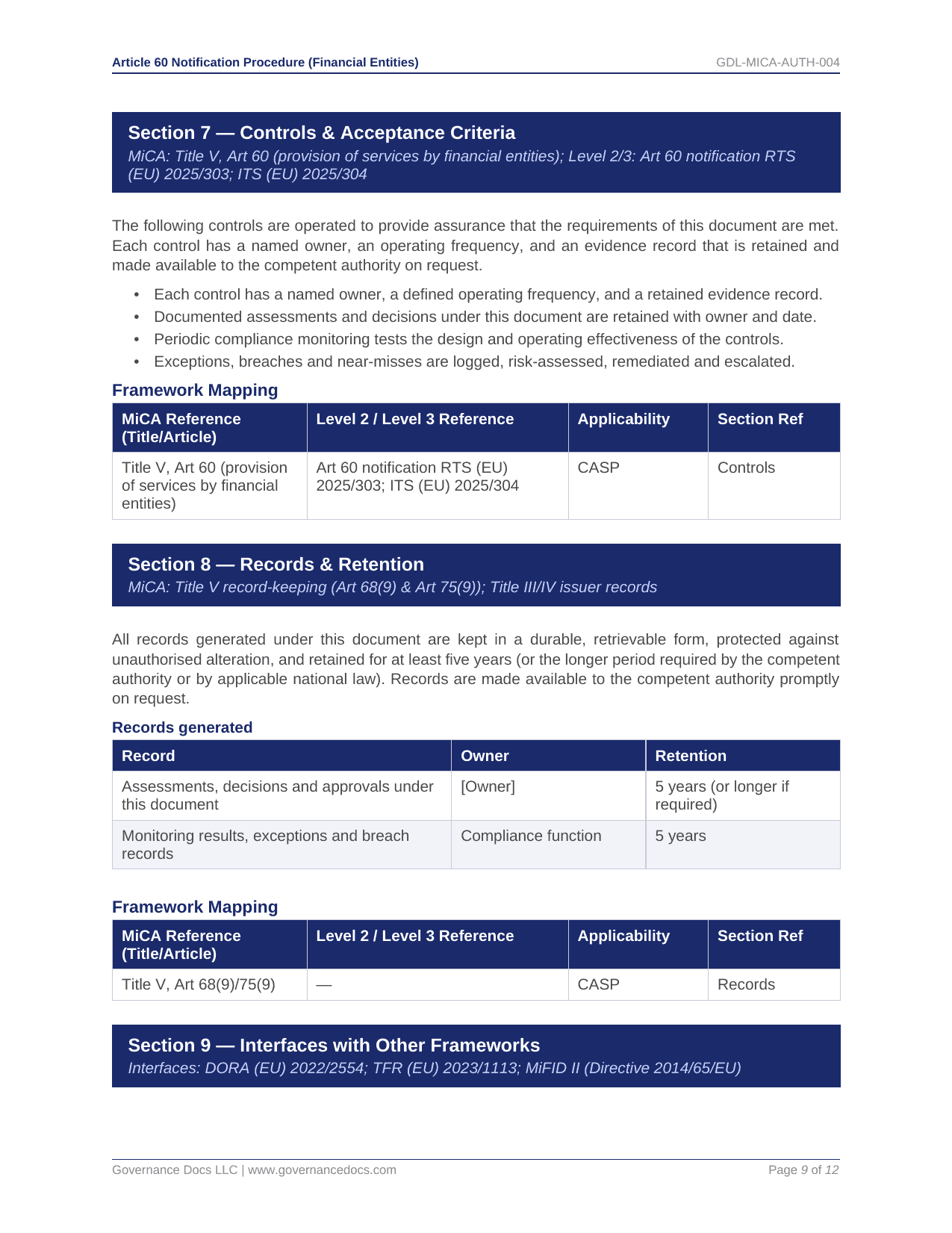 ISO Toolkits for MiCA compliance with comprehensive templates and controls.