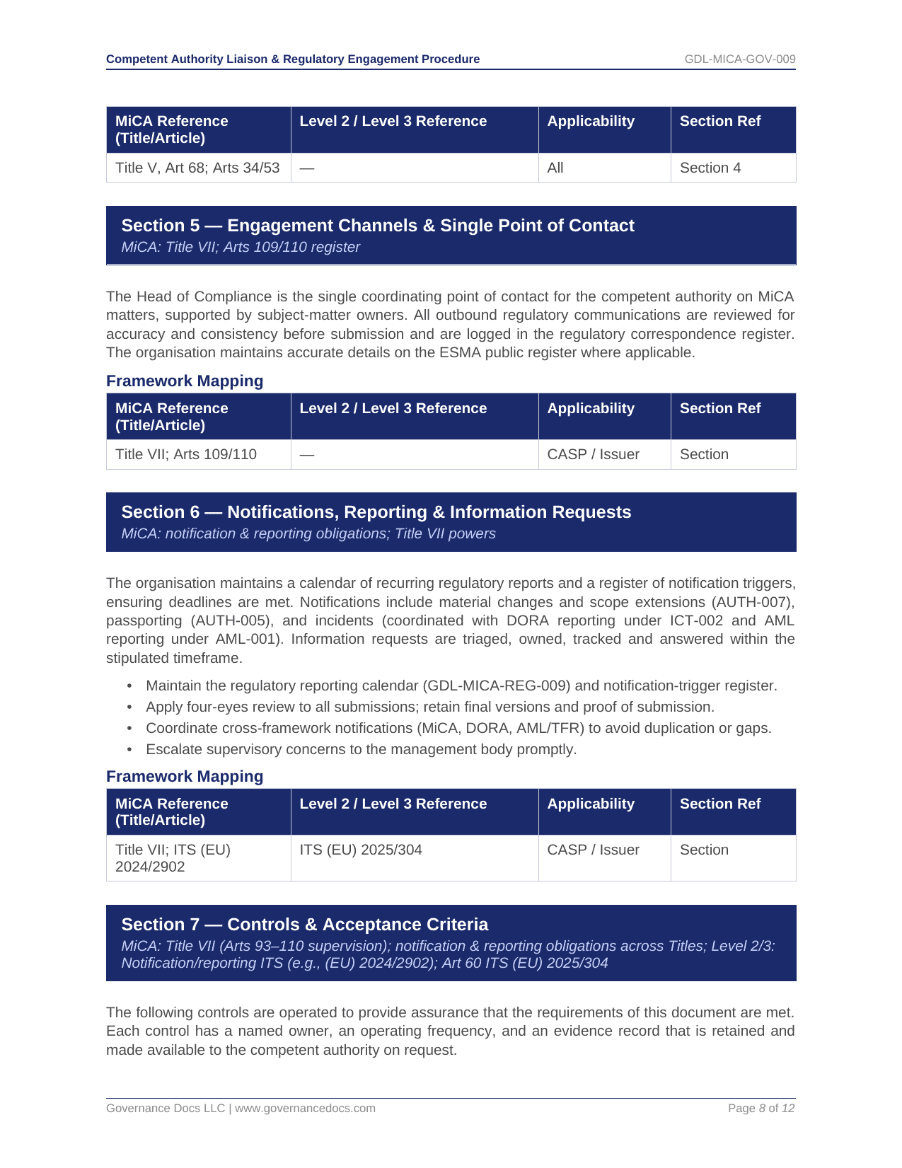 ISO Toolkit for MiCA compliance with engagement channels and notification procedures.