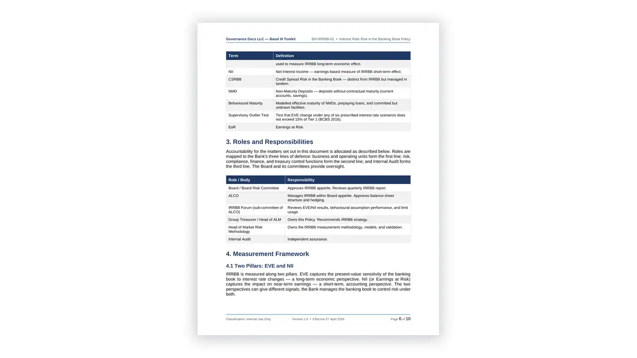Preview of the IRRBB Policy from the Basel III Prudential Risk Toolkit on iso-toolkits.com