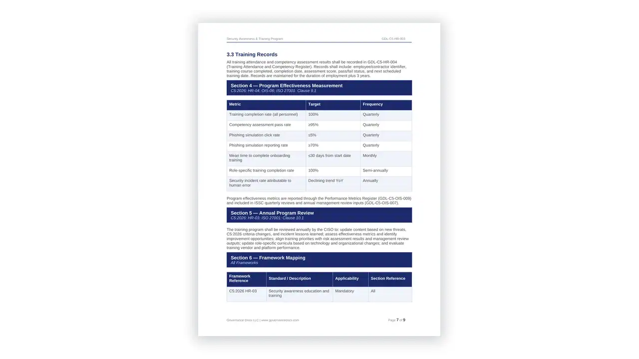 Preview of the Security Awareness & Training Program from the BSI C5:2026 Cloud Toolkit on iso-toolkits.com