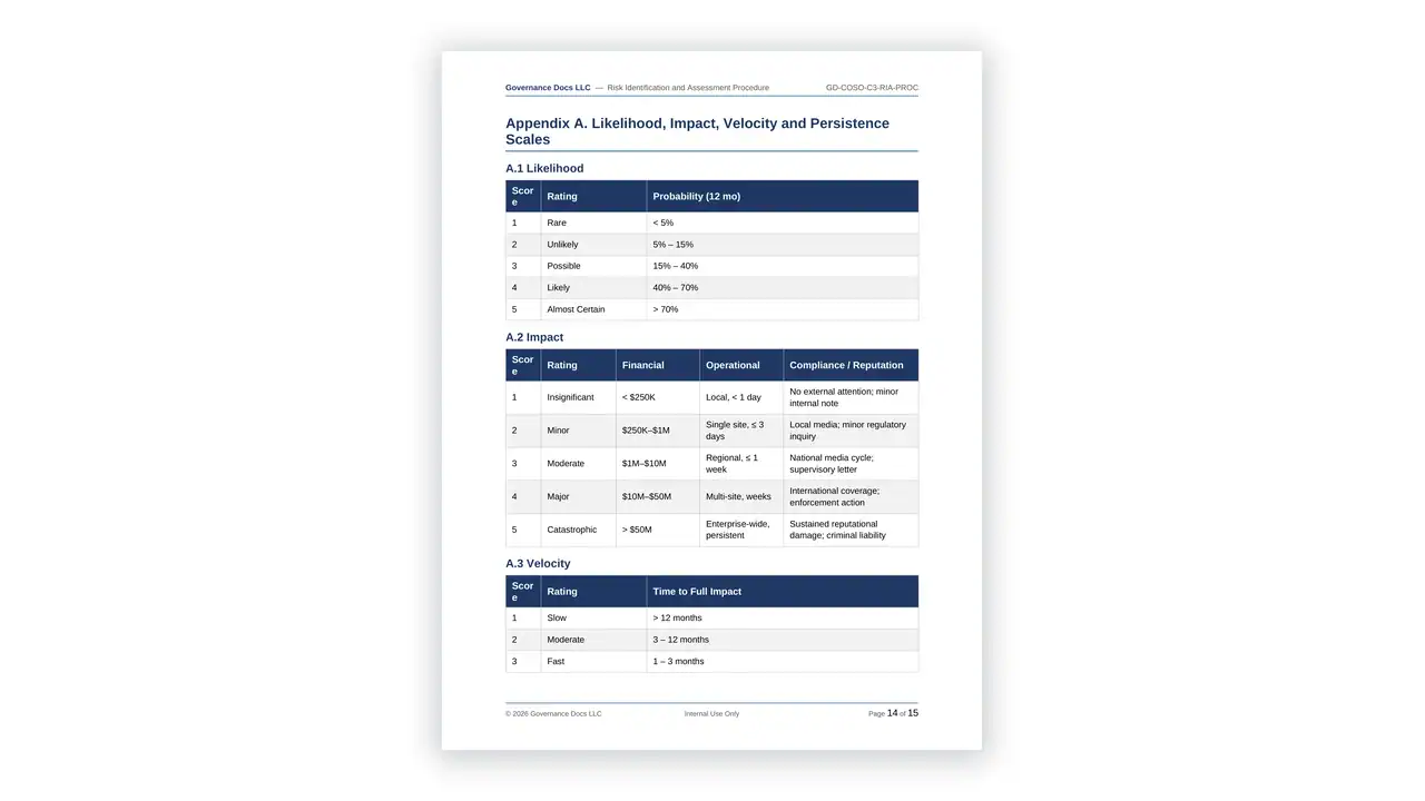 Preview of the C3 - Risk Identification and Assessment Procedure from the COSO ERM & Internal Control Toolkit on iso-toolkits.com