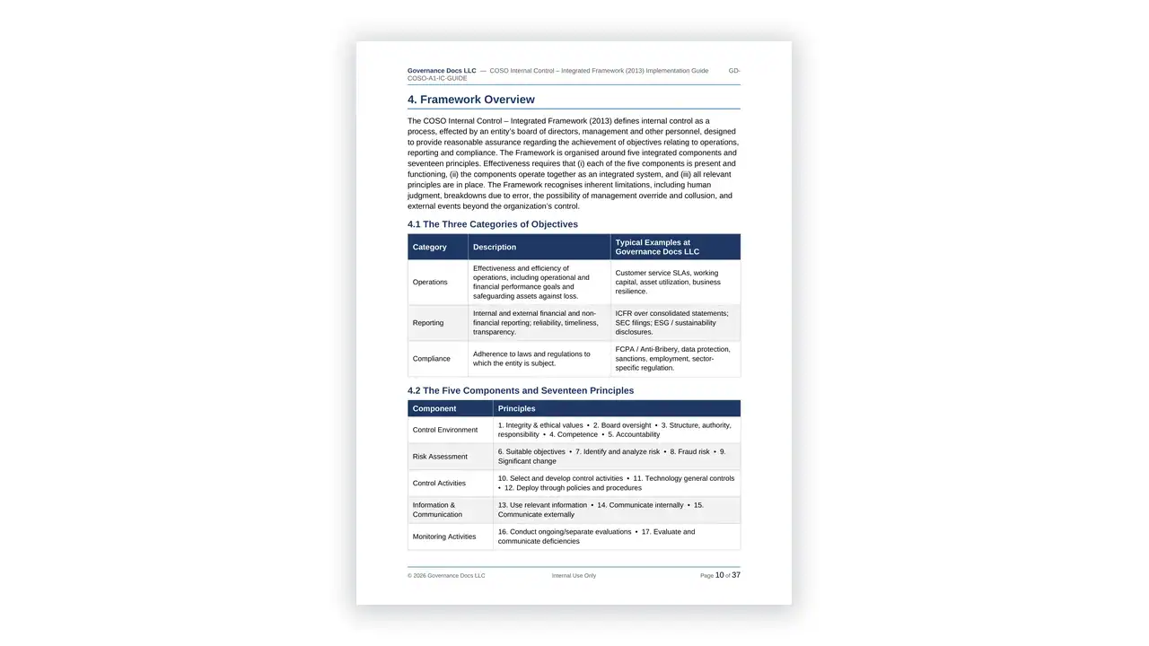 Preview of the A1 - COSO IC Framework Implementation Guide from the COSO ERM & Internal Control Toolkit on iso-toolkits.com