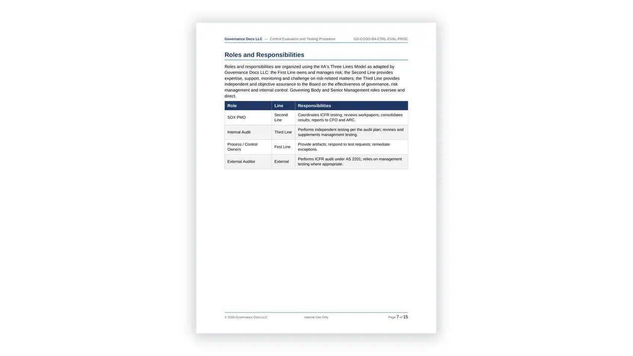 Preview of the B4 - Control Evaluation and Testing Procedure from the COSO ERM & Internal Control Toolkit on iso-toolkits.com