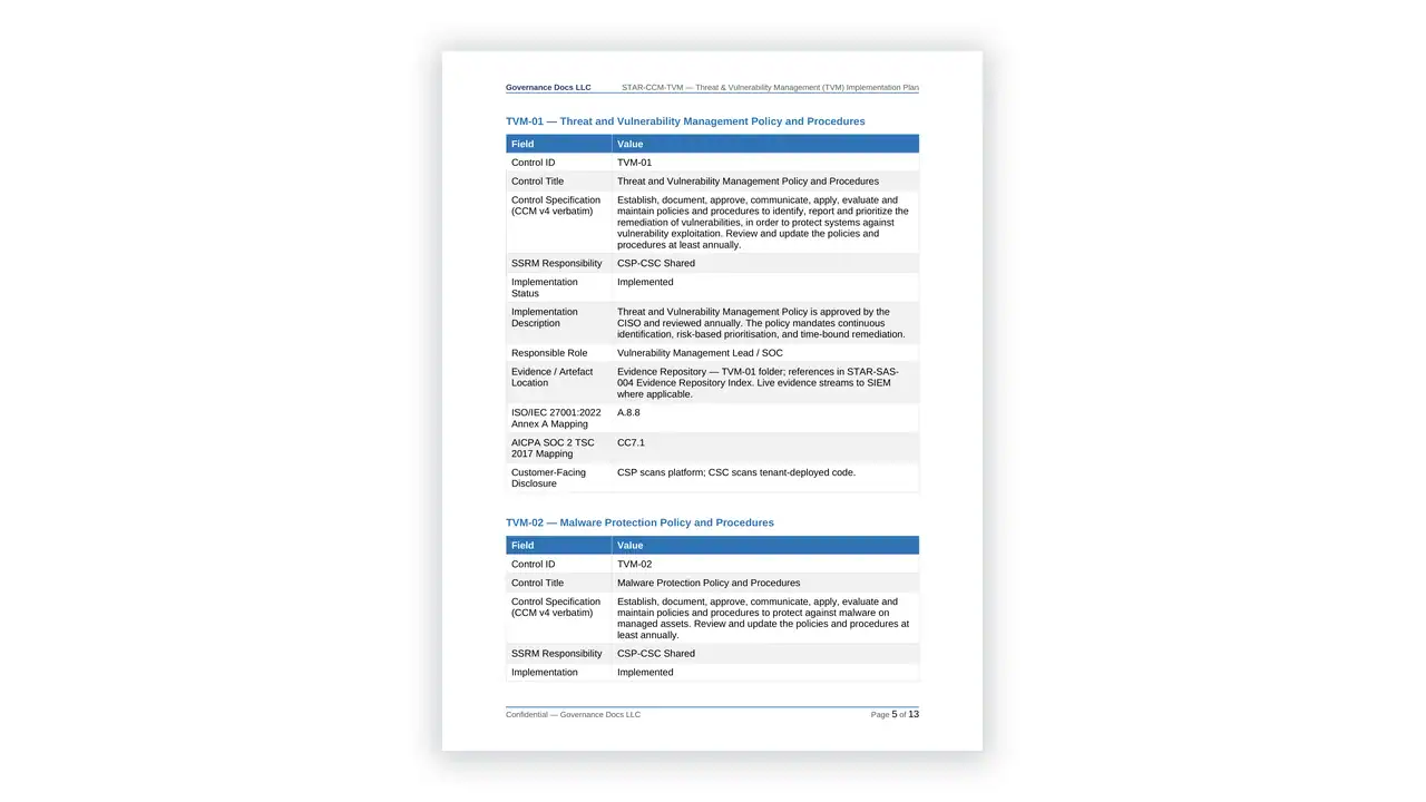 Preview of the Threat-Vulnerability-Management from the CSA STAR Cloud Security Toolkit on iso-toolkits.com