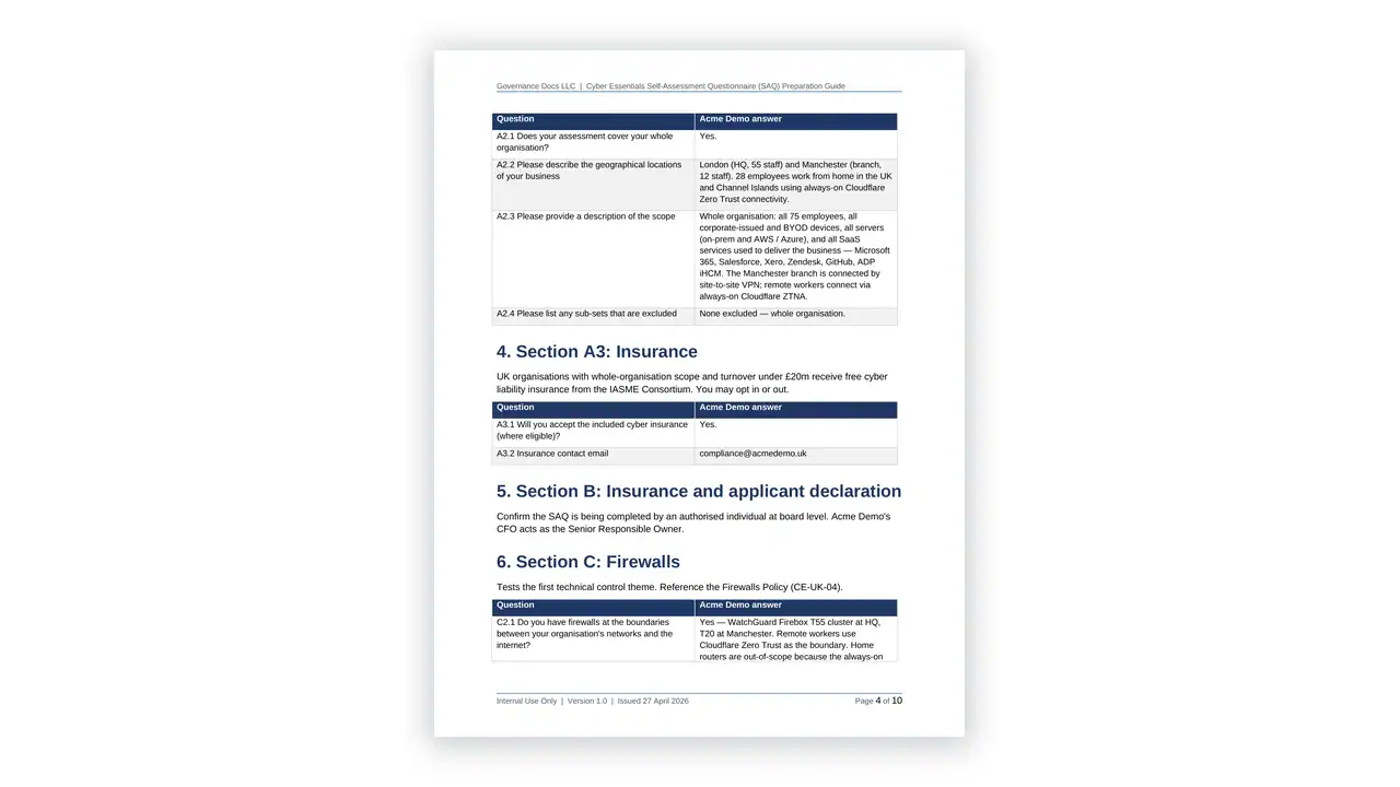 Preview of the 14 SAQ Preparation Guide from the Cyber Essentials UK Toolkit on iso-toolkits.com