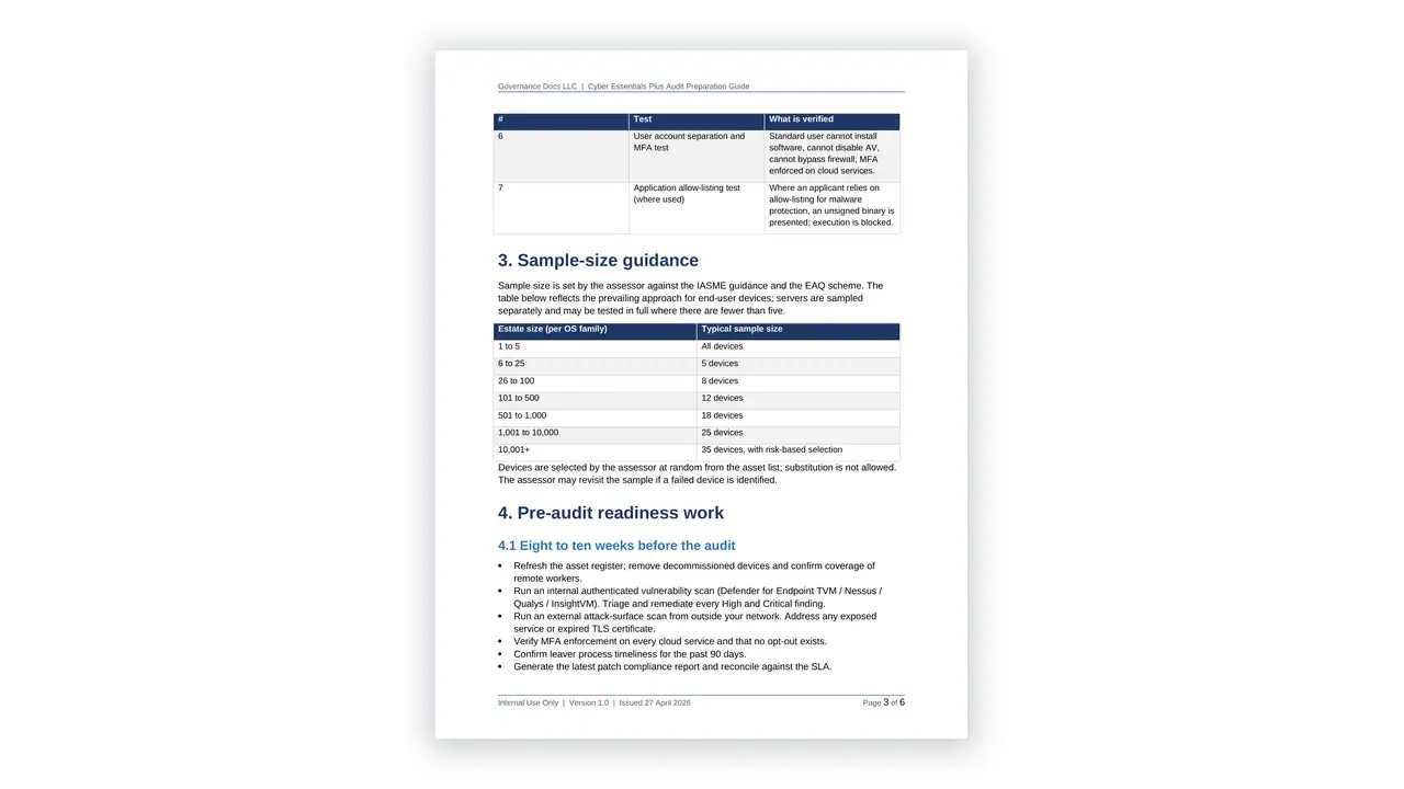 Preview of the 15 CE Plus Audit Preparation Guide from the Cyber Essentials UK Toolkit on iso-toolkits.com