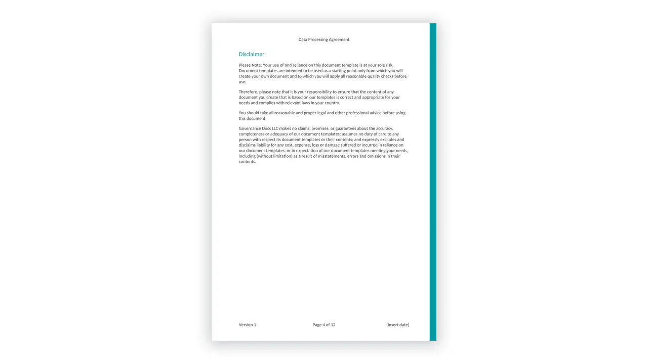 Preview of the Data Processing Agreement from the Data Protection Toolkit on iso-toolkits.com
