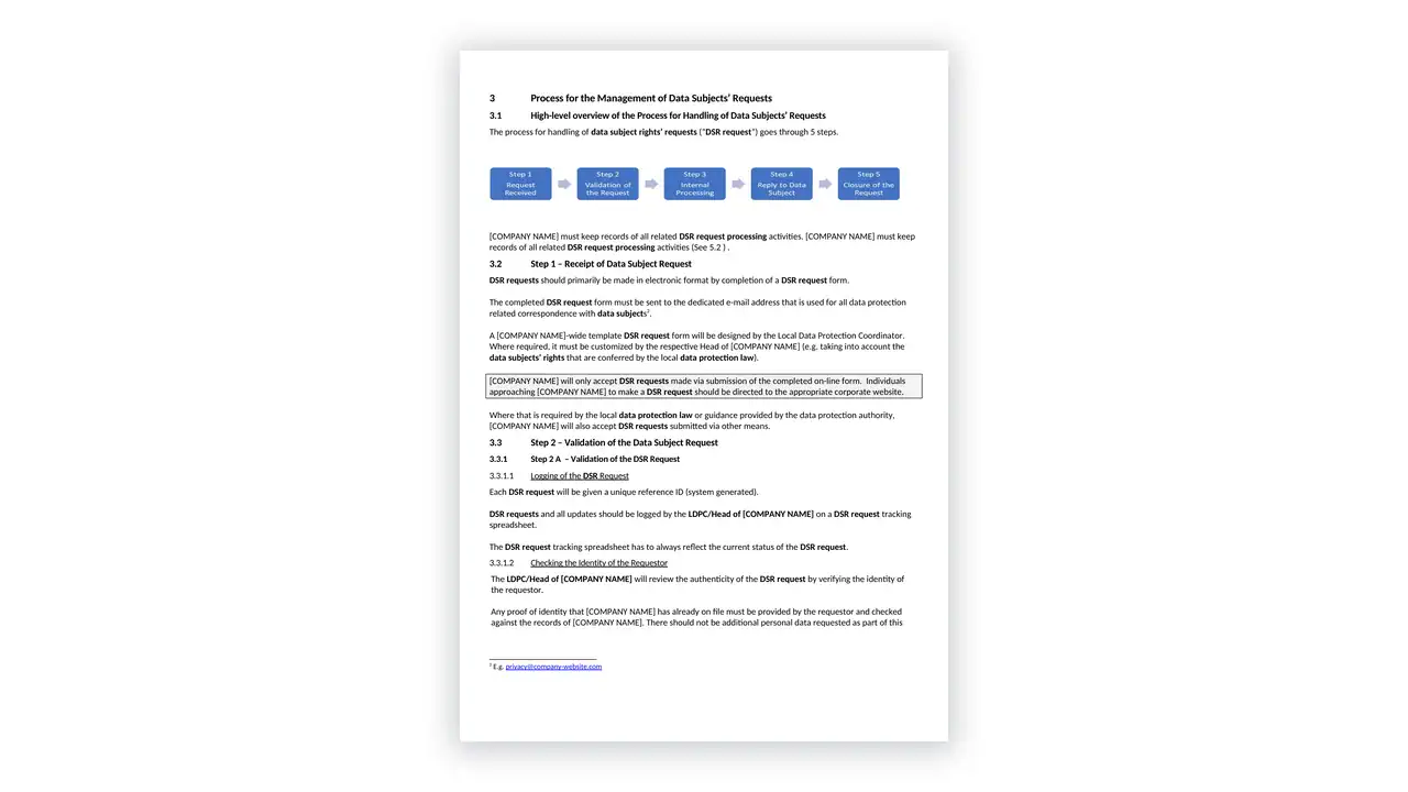 Preview of the Procedure for Managing Data Subject Rights from the Data Protection Toolkit on iso-toolkits.com