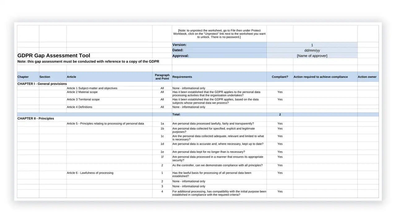 Preview of the GDPR Gap Assessment Tool from the Data Protection Toolkit on iso-toolkits.com