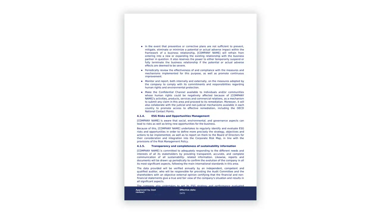 Preview of the ESG Policy - Template 3 (Wellness) from the ESG Toolkit on iso-toolkits.com