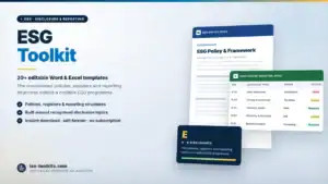 ESG Toolkit — 20+ editable Word and Excel templates including the ESG Policy & Framework and a Disclosure Register, from iso-toolkits.com