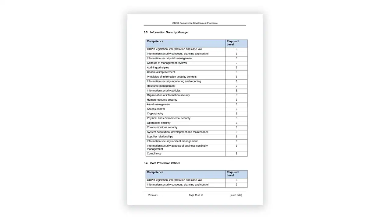 Preview of the GDPR Competence Development Procedure from the GDPR Toolkit on iso-toolkits.com