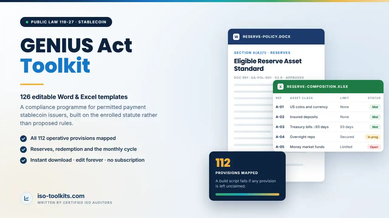 stablecoin compliance documentation - editable Word and Excel templates from iso-toolkits.com