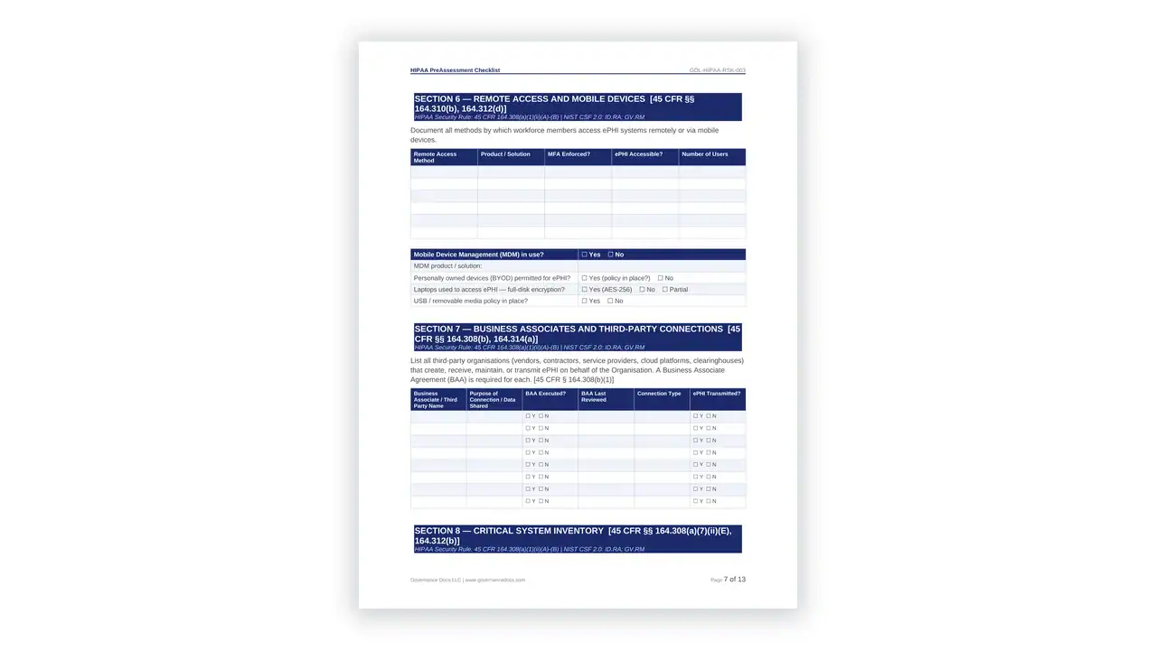Preview of the HIPAA PreAssessment Checklist from the HIPAA Toolkit on iso-toolkits.com