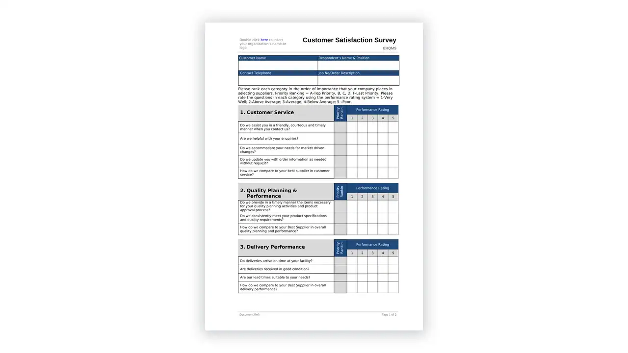 Preview of the 42 Customer Satisfaction Survey from the IMS Toolkit on iso-toolkits.com