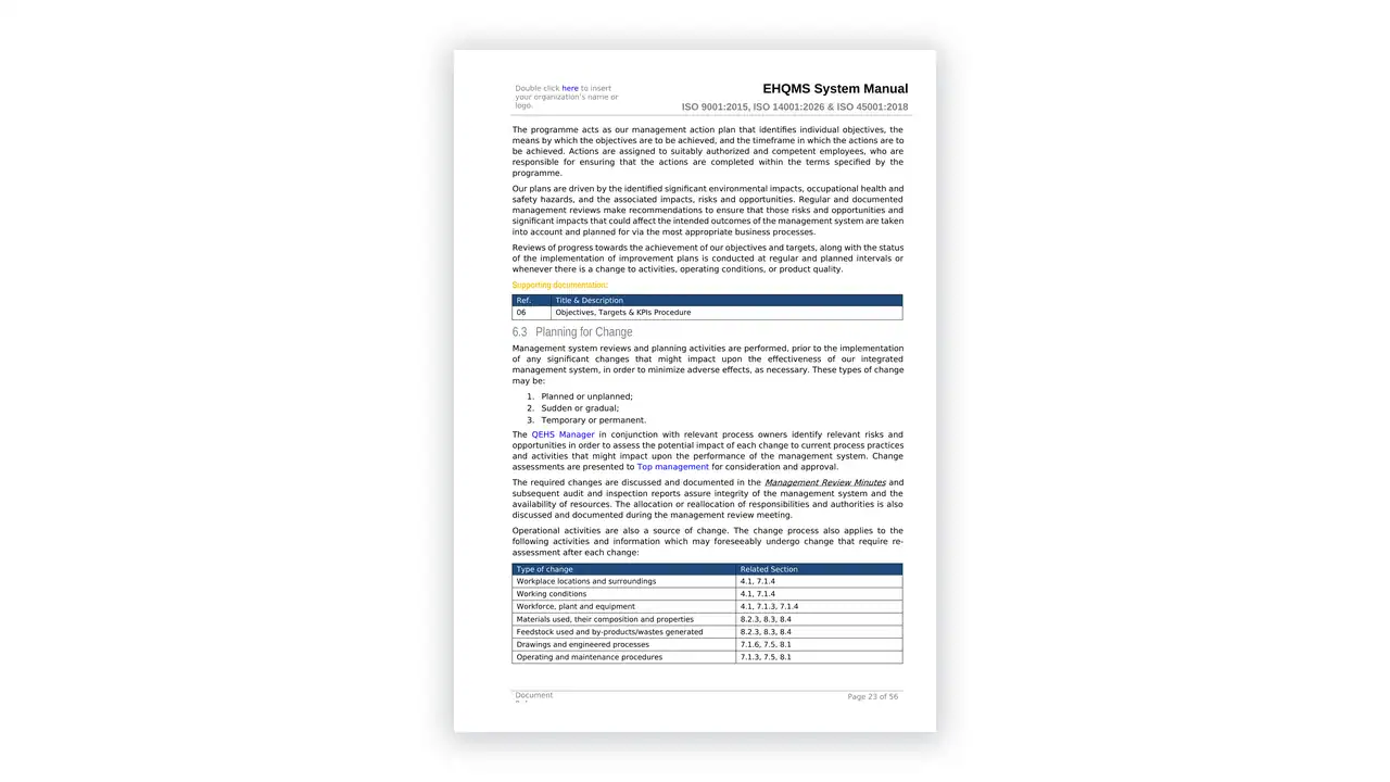 Preview of the EHQMS System Manual from the IMS Toolkit on iso-toolkits.com