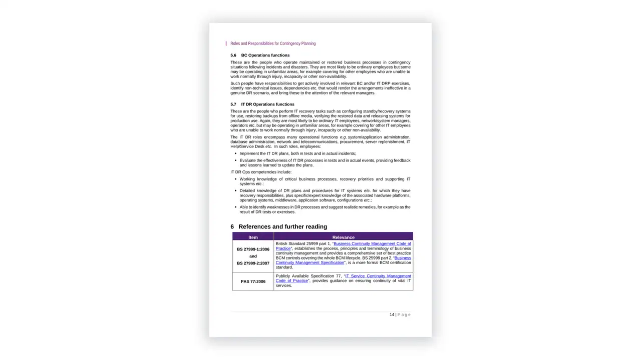Preview of the Roles and Responsibilities for Contingency Planning from the ISO 27001 Toolkit on iso-toolkits.com