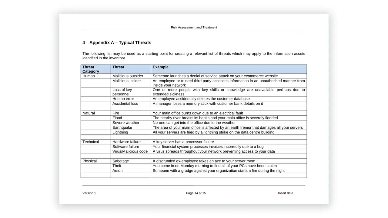 Preview of the ISMS Risk Assessment and Treatment from the ISO 27001 Toolkit on iso-toolkits.com