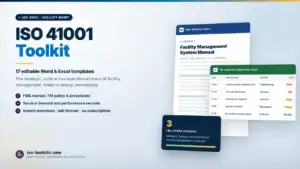 ISO 41001 Toolkit — 17 editable Word and Excel templates including the Facility Management System Manual and an FM Service Register, from iso-toolkits.com