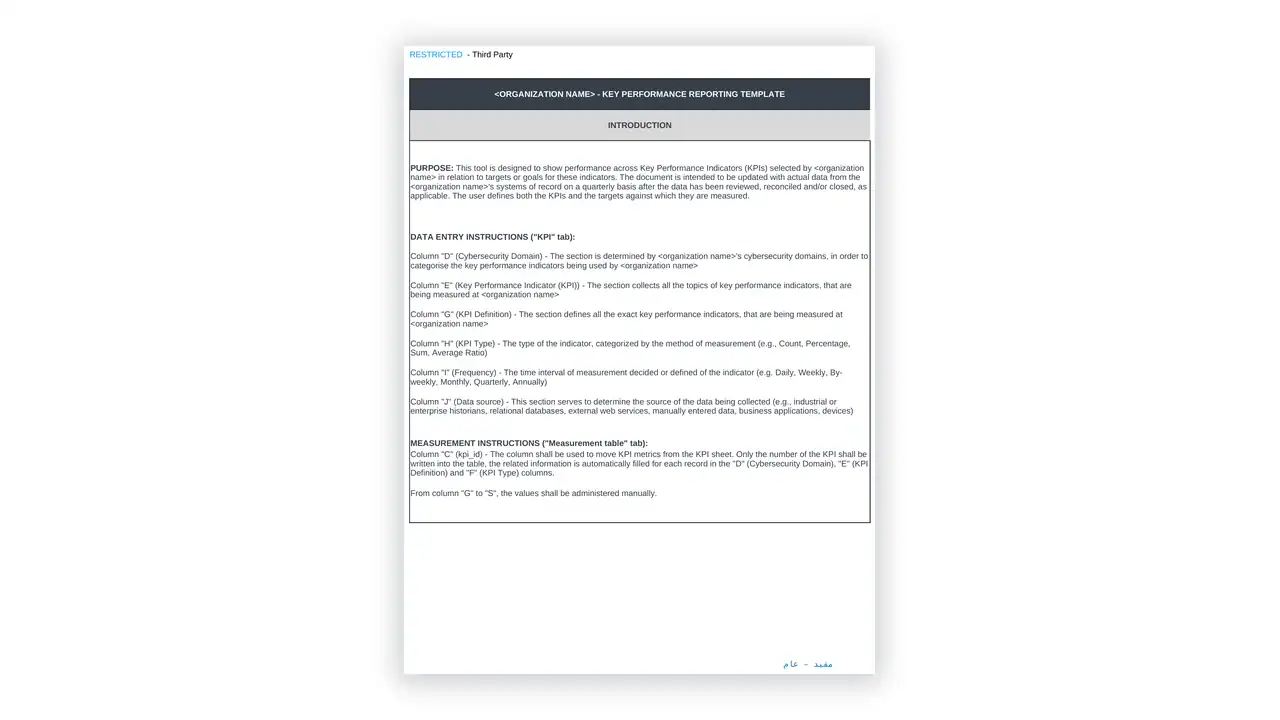 Preview of the Report Key-Performance-Indicator-Report Template en from the NCA Cybersecurity Toolkit on iso-toolkits.com