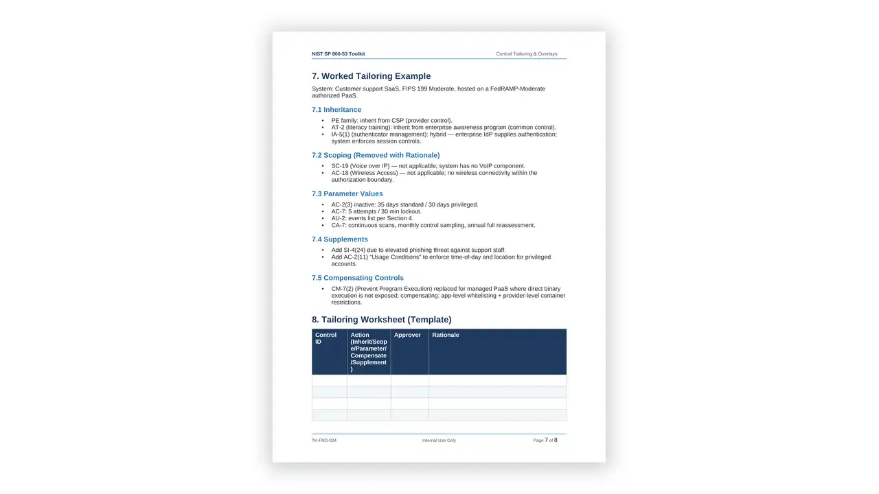 Preview of the 01.04 Control Tailoring and Overlays Guide from the NIST SP 800-53 Security Controls Toolkit on iso-toolkits.com