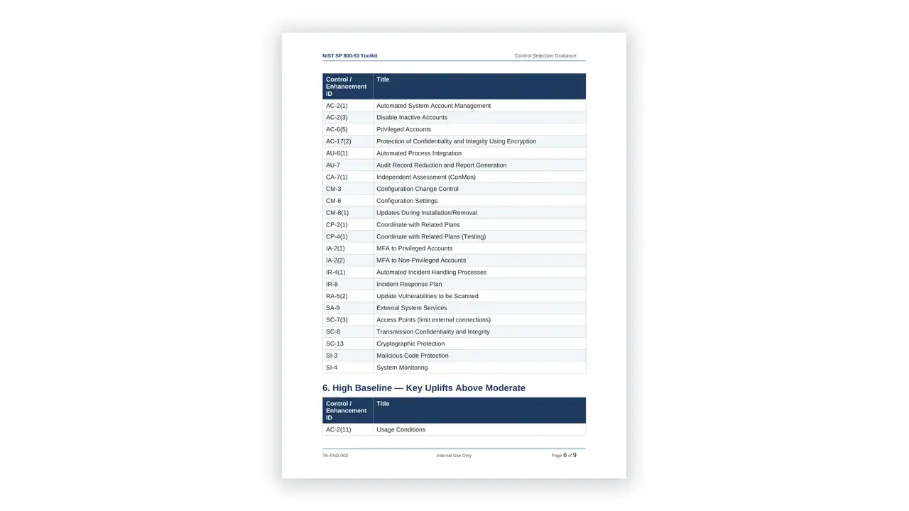 Preview of the 01.03 Control Selection Guidance (SP 800-53B Baselines) from the NIST SP 800-53 Security Controls Toolkit on iso-toolkits.com