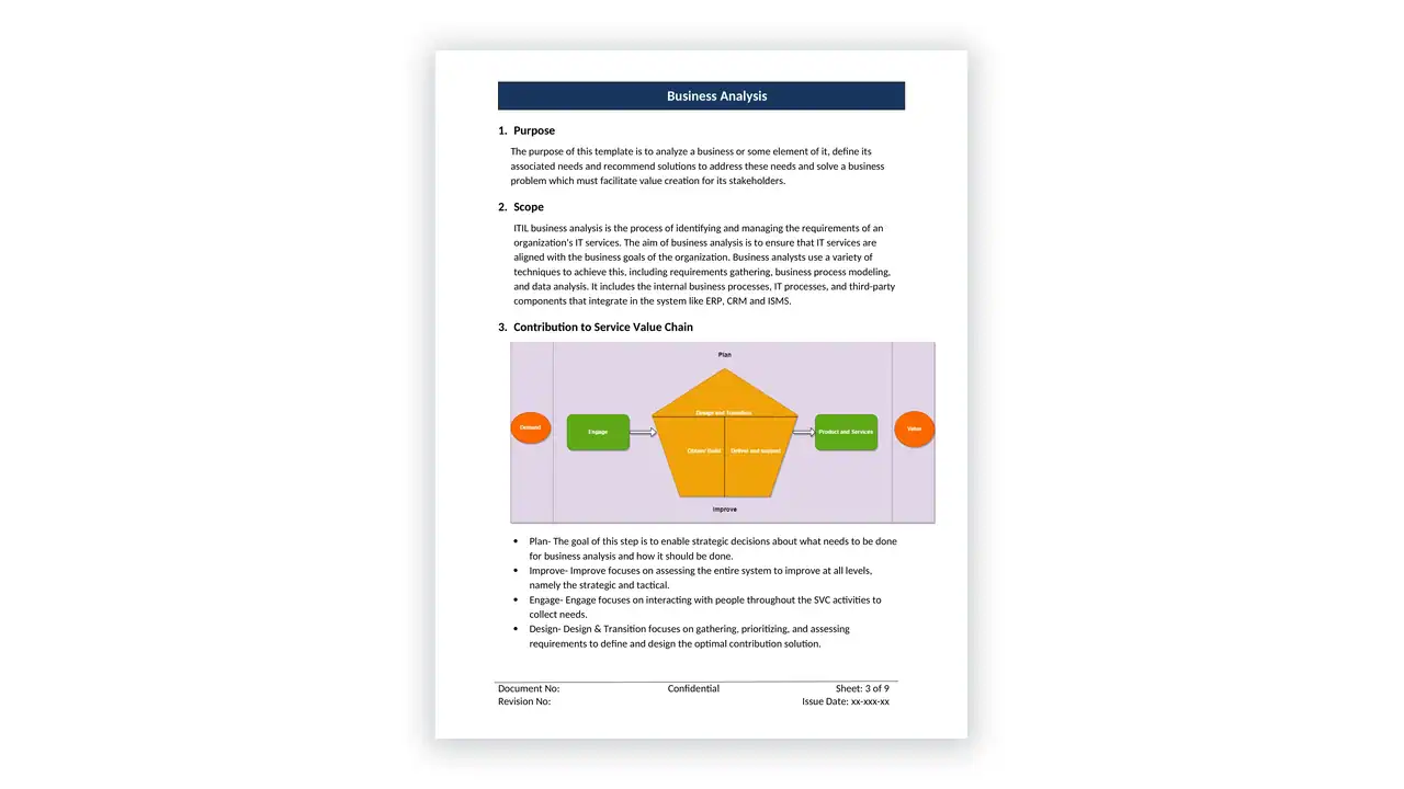 Preview of the Business analysis from the Project Management Toolkit on iso-toolkits.com