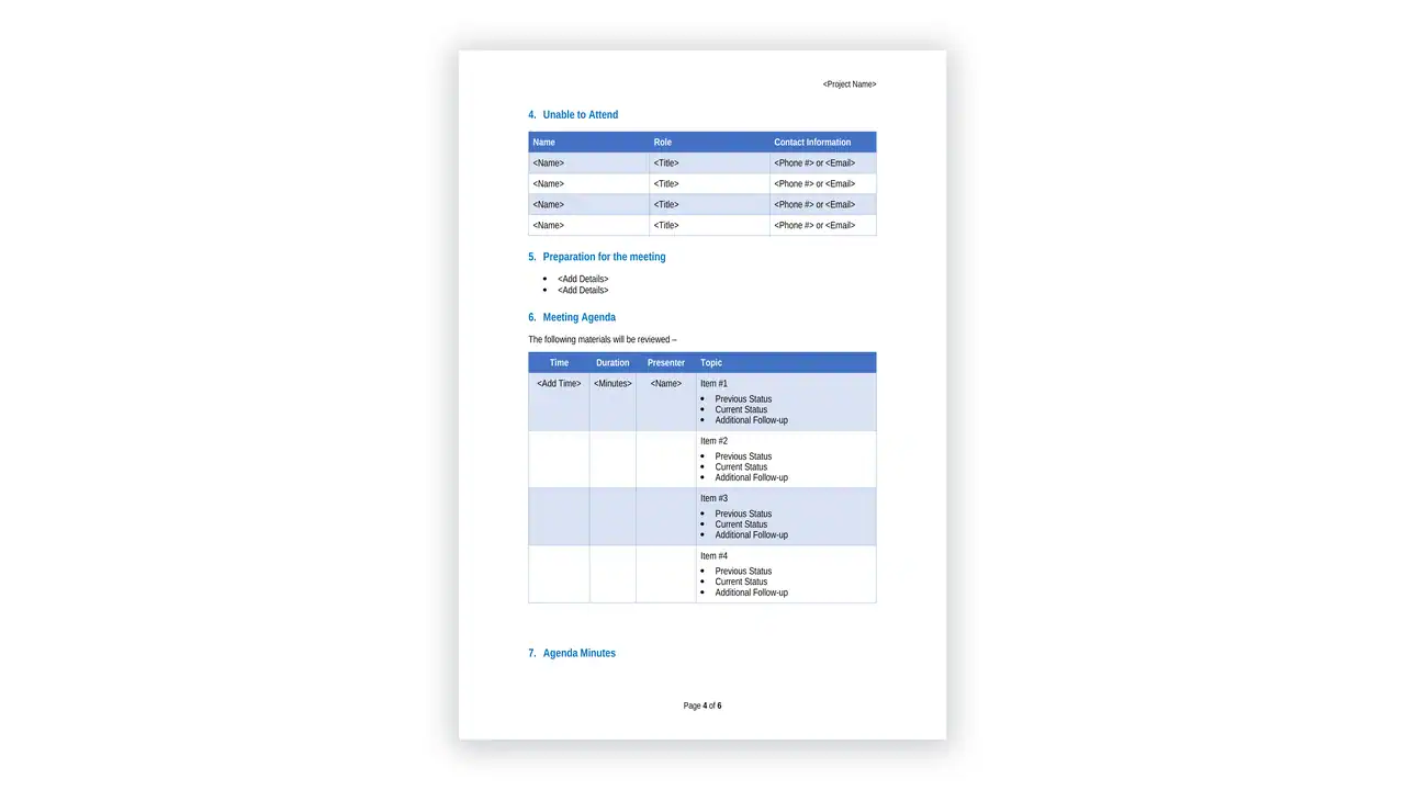 Preview of the Project Management Meeting Agenda Template Word Version - v0.1 from the Project Management Toolkit on iso-toolkits.com