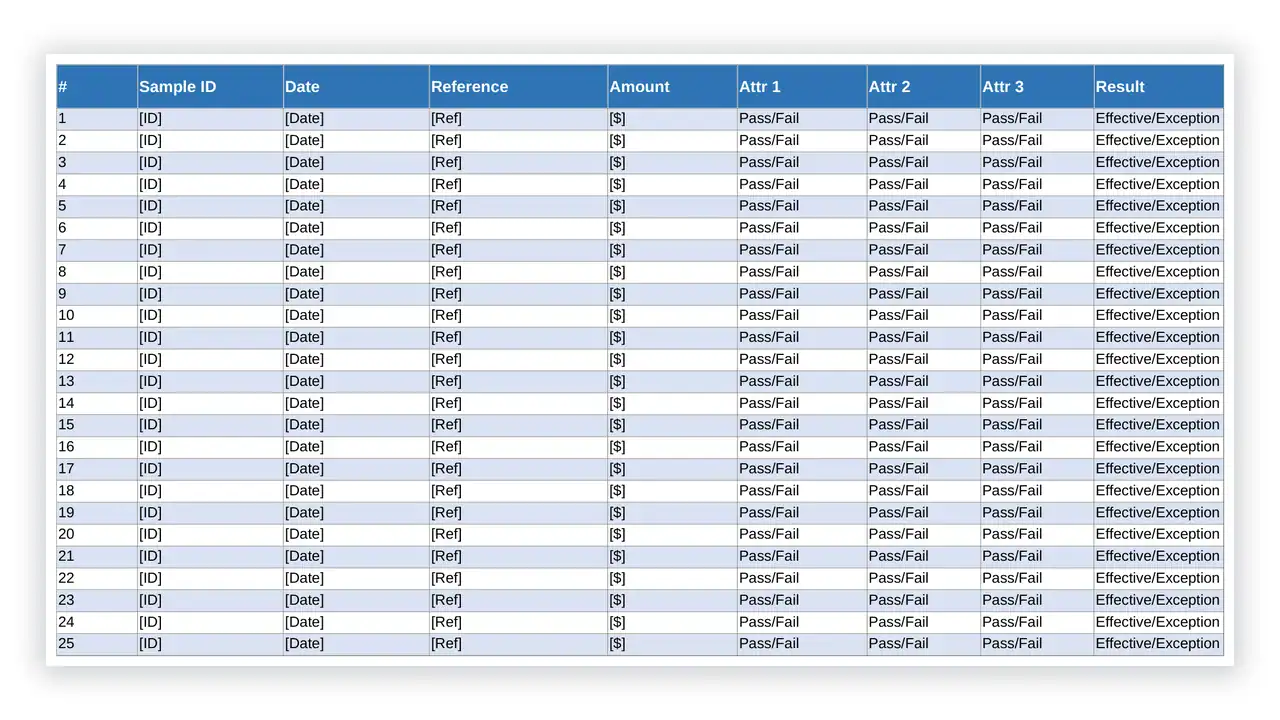 Preview of the Test-of-Operating-Effectiveness-Workbook from the SOX Compliance Toolkit on iso-toolkits.com