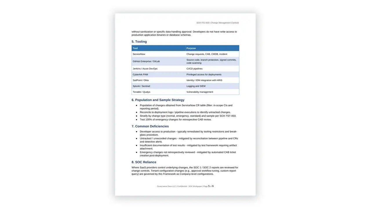 Preview of the Change-Management-Controls from the SOX Compliance Toolkit on iso-toolkits.com