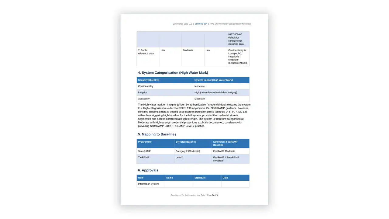 Preview of the Categorization from the StateRAMP TX-RAMP Compliance Toolkit on iso-toolkits.com