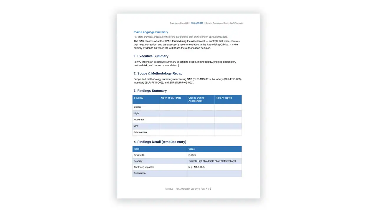 Preview of the Security-Assessment-Report from the StateRAMP TX-RAMP Compliance Toolkit on iso-toolkits.com