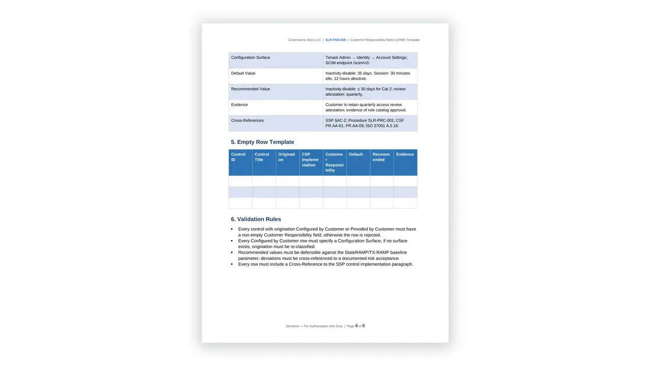 Preview of the Template from the StateRAMP TX-RAMP Compliance Toolkit on iso-toolkits.com