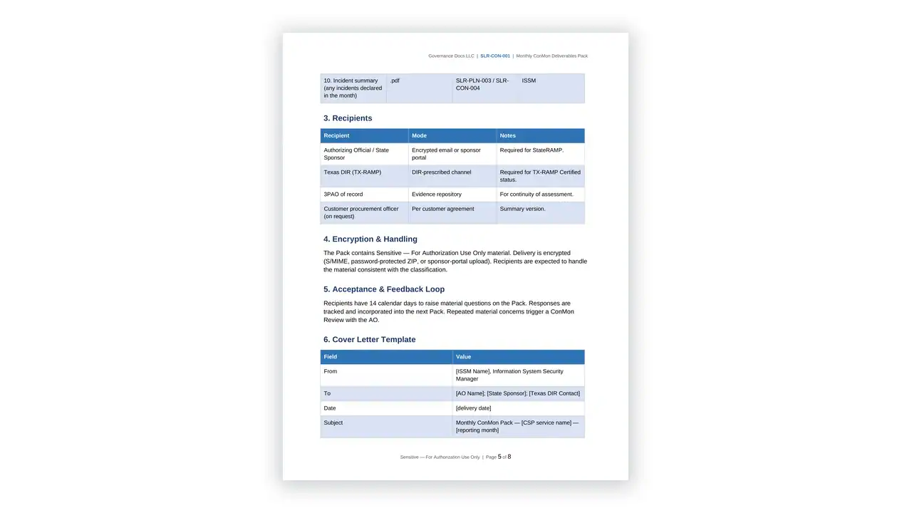 Preview of the Monthly-ConMon-Pack from the StateRAMP TX-RAMP Compliance Toolkit on iso-toolkits.com
