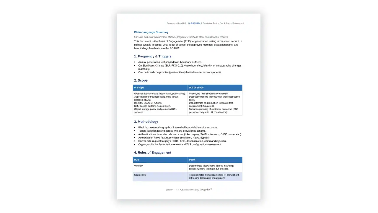 Preview of the Penetration-Testing-Plan from the StateRAMP TX-RAMP Compliance Toolkit on iso-toolkits.com