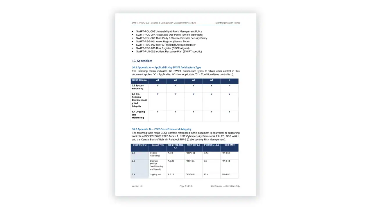 Preview of the Change-Configuration-Management from the SWIFT CSP Compliance Toolkit on iso-toolkits.com