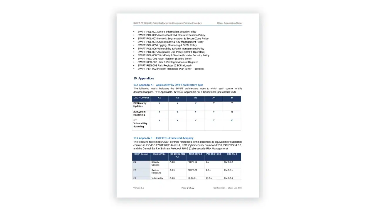 Preview of the Patch-Deployment-Emergency-Patching from the SWIFT CSP Compliance Toolkit on iso-toolkits.com
