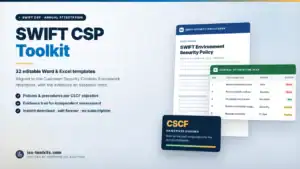 SWIFT CSP Toolkit — 32 editable Word and Excel templates including the SWIFT Environment Security Policy and a Control Attestation, from iso-toolkits.com